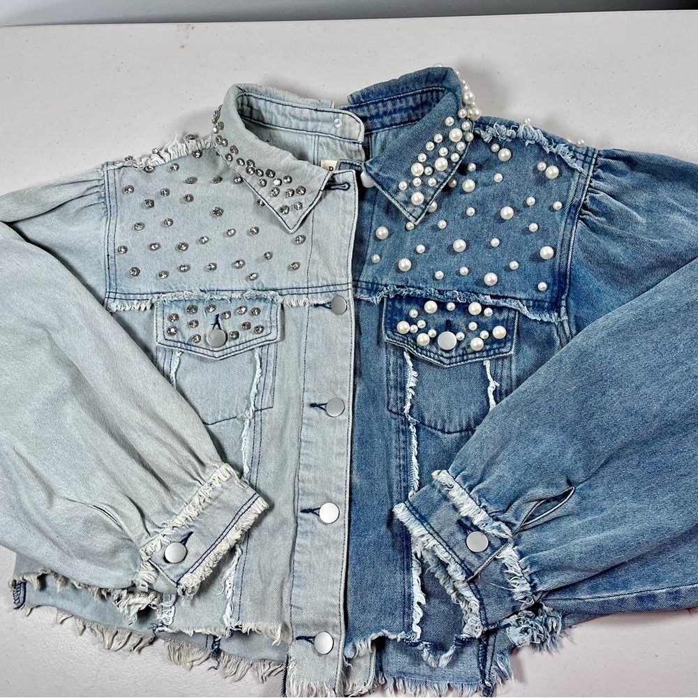 POL Light and Dark Blue Studded Denim Jacket M - Picture 11 of 17
